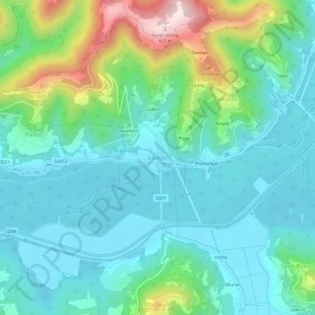 Mappa topografica Livade, altitudine, rilievo