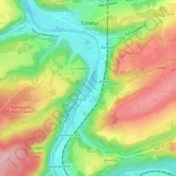 Mappa topografica La Venne, altitudine, rilievo