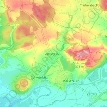 Mappa topografica Lettenreuth, altitudine, rilievo