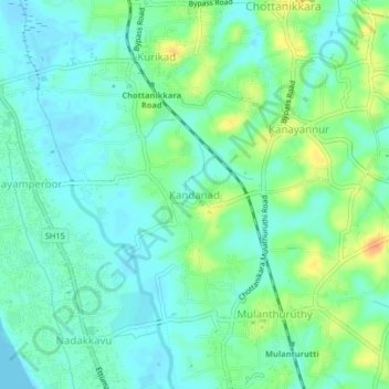 Mappa topografica Kandanad, altitudine, rilievo