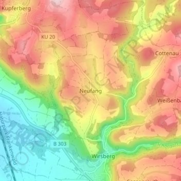 Mappa topografica Neufang, altitudine, rilievo