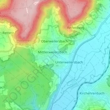 Mappa topografica Weilersbach, altitudine, rilievo