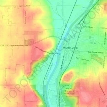 Mappa topografica Bridgeport, altitudine, rilievo