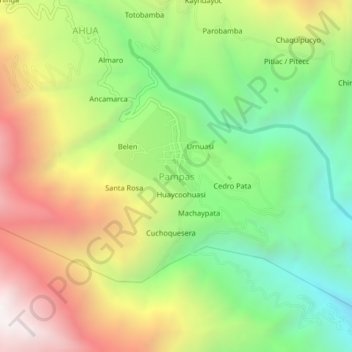 Mappa topografica Pampas, altitudine, rilievo