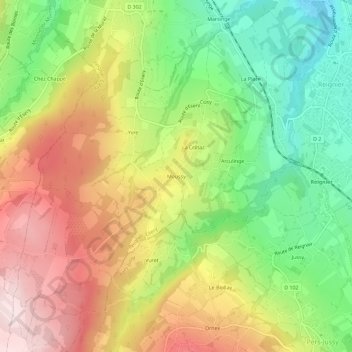 Mappa topografica Moussy, altitudine, rilievo