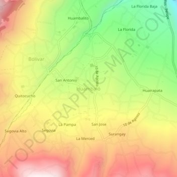 Mappa topografica Huambaló, altitudine, rilievo