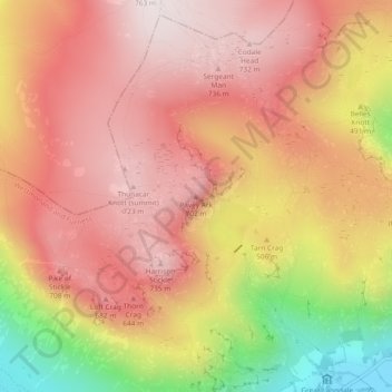 Mappa topografica Pavey Ark, altitudine, rilievo