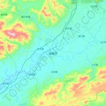Mappa topografica 南雄市, altitudine, rilievo