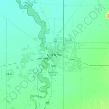 Mappa topografica Shepparton, altitudine, rilievo