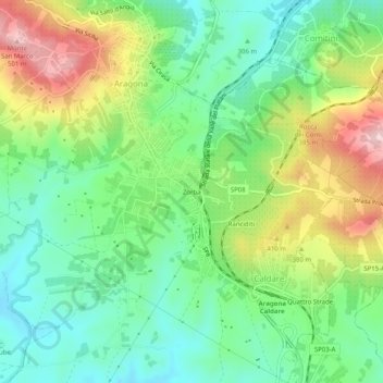 Mappa topografica Zorba, altitudine, rilievo