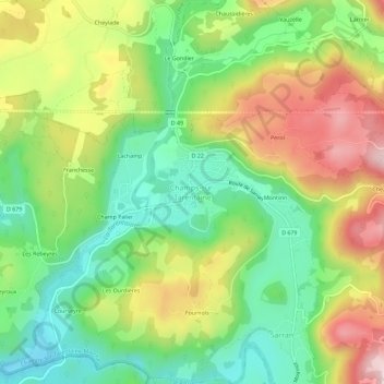 Mappa topografica Champs-sur-Tarentaine, altitudine, rilievo