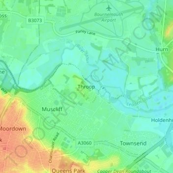Mappa topografica Throop, altitudine, rilievo