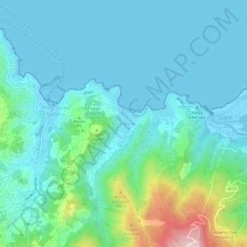 Mappa topografica Pozzarello, altitudine, rilievo