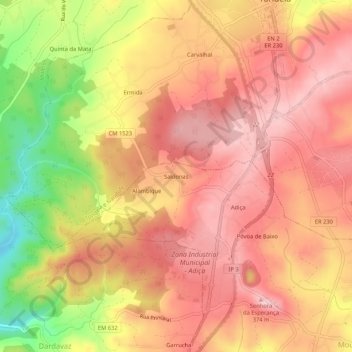 Mappa topografica Saldonas, altitudine, rilievo