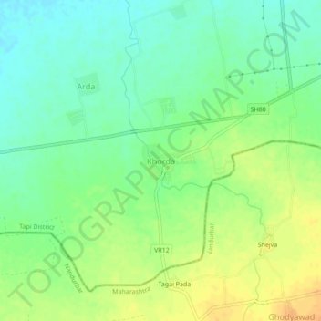 Mappa topografica Khorda, altitudine, rilievo