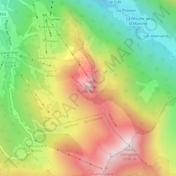 Mappa topografica Pointe de Nyon, altitudine, rilievo