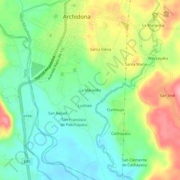 Mappa topografica La Maravilla, altitudine, rilievo