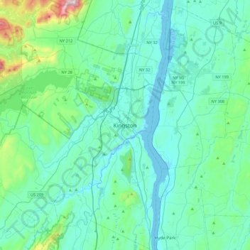 Mappa topografica Kingston, altitudine, rilievo