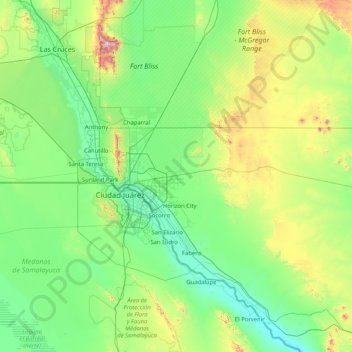 Mappa topografica El Paso, altitudine, rilievo