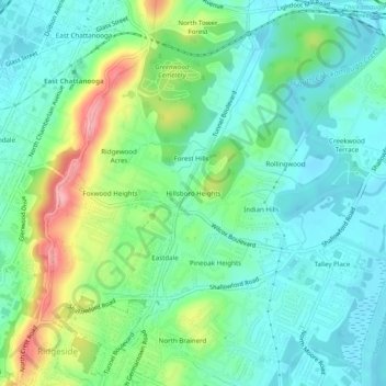 Mappa topografica Hillsboro Heights, altitudine, rilievo