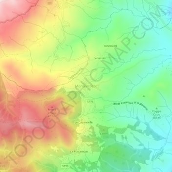 Mappa topografica Montevitozzo, altitudine, rilievo