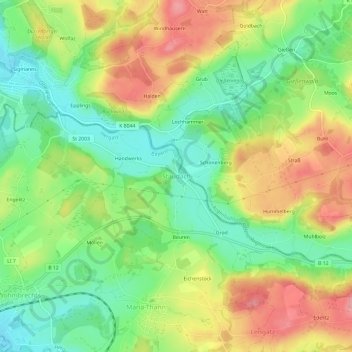 Mappa topografica Staudach, altitudine, rilievo