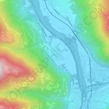 Mappa topografica Gnosca, altitudine, rilievo