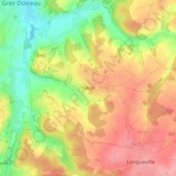 Mappa topografica Hèze, altitudine, rilievo