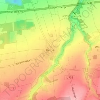 Mappa topografica Berge, altitudine, rilievo