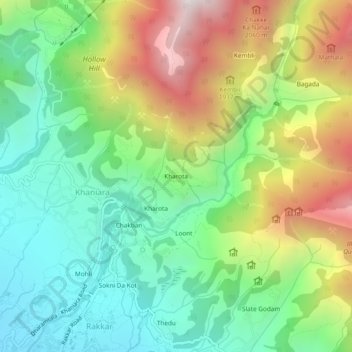 Mappa topografica Kharota, altitudine, rilievo