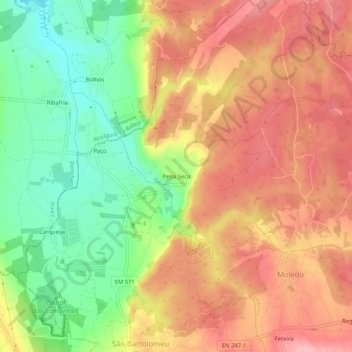 Mappa topografica Pena Seca, altitudine, rilievo