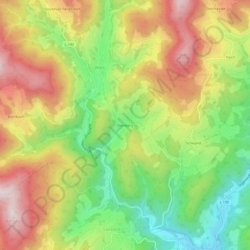 Mappa topografica Demberg, altitudine, rilievo