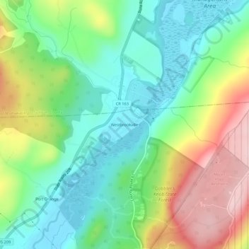 Mappa topografica Westbrookville, altitudine, rilievo