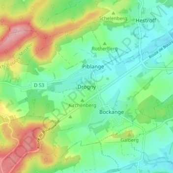Mappa topografica Drogny, altitudine, rilievo