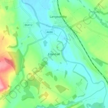 Mappa topografica Edenhall, altitudine, rilievo