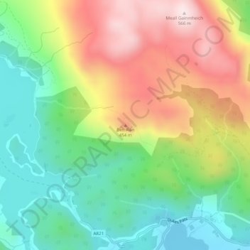 Mappa topografica Ben A'an, altitudine, rilievo