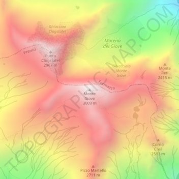 Mappa topografica Monte Giove, altitudine, rilievo