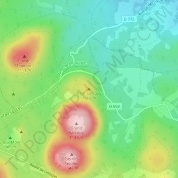 Mappa topografica Petit Sarcouy, altitudine, rilievo