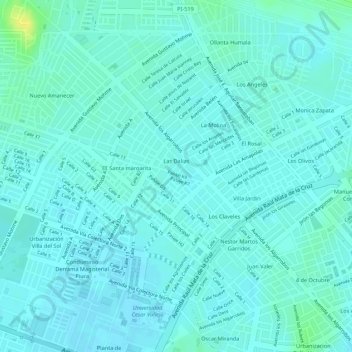Mappa topografica Qf, altitudine, rilievo
