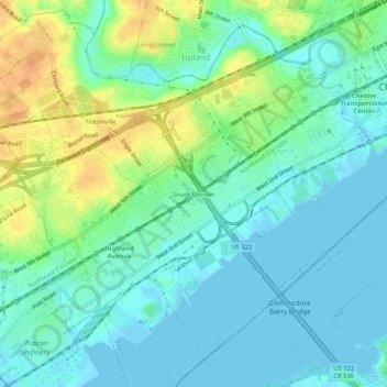 Mappa topografica South Chester, altitudine, rilievo