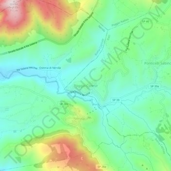 Mappa topografica Poggio Corese, altitudine, rilievo