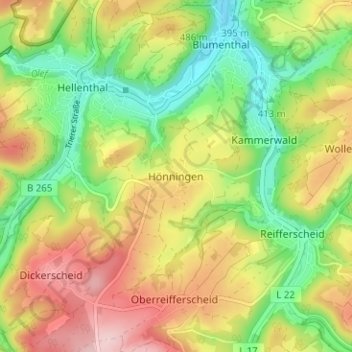 Mappa topografica Hönningen, altitudine, rilievo
