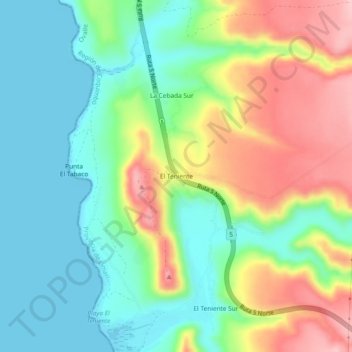 Mappa topografica El Teniente, altitudine, rilievo