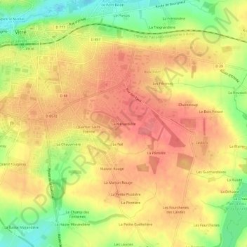 Mappa topografica La Ménardière, altitudine, rilievo