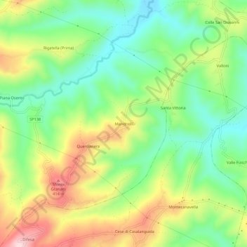 Mappa topografica Mandrioli, altitudine, rilievo