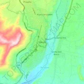 Mappa topografica Macas, altitudine, rilievo