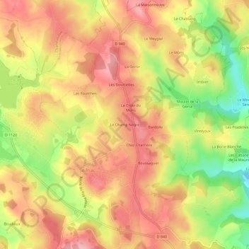 Mappa topografica Le Champ Nègre, altitudine, rilievo