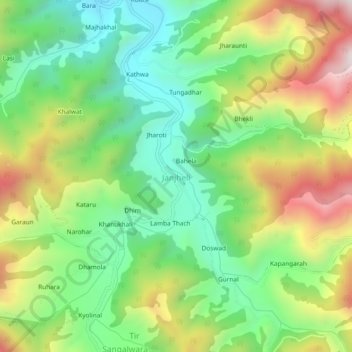 Mappa topografica Janjheli, altitudine, rilievo