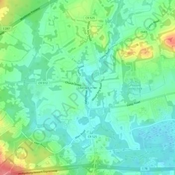 Mappa topografica Liberty Corner, altitudine, rilievo