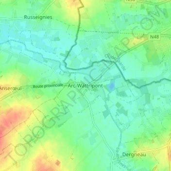 Mappa topografica Arc-Wattripont, altitudine, rilievo